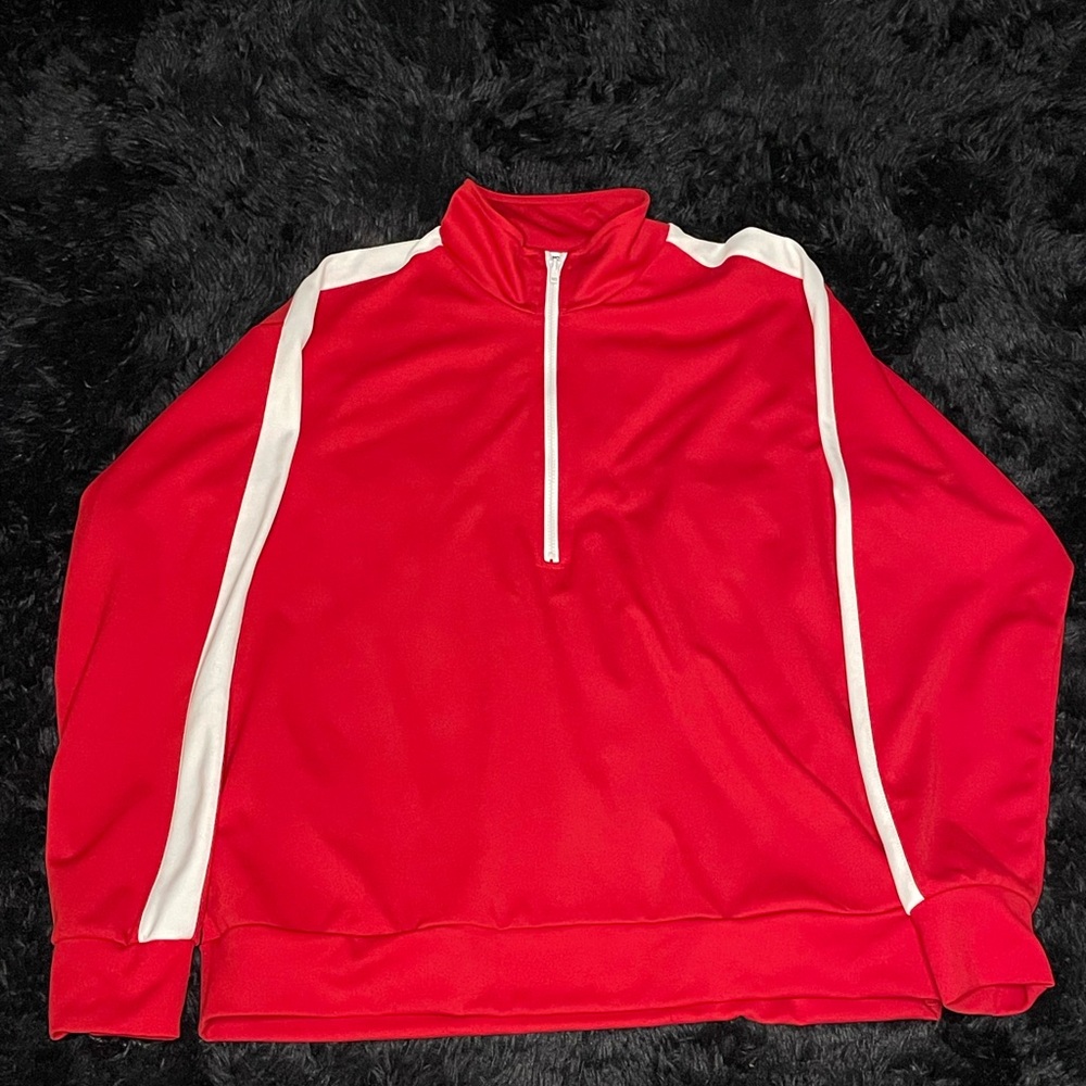 Red and white half zip pullover sweatshirt